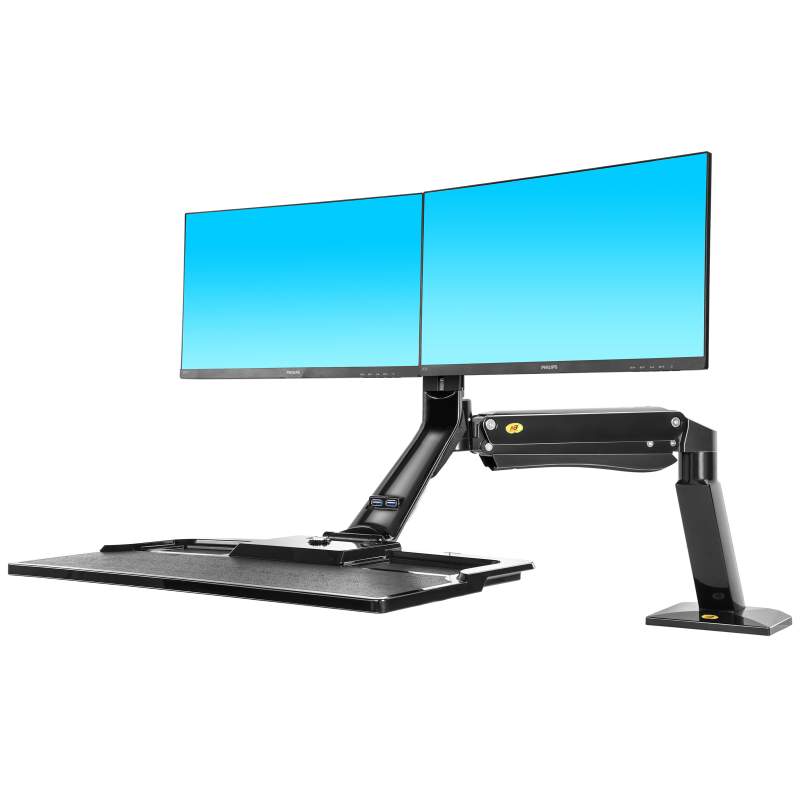 FC40B-2A-B - Obrotowy uchwyt biurkowy Stojąco-Siedząca Stacja Robocza do dwóch monitorów LCD LED 22"-27"