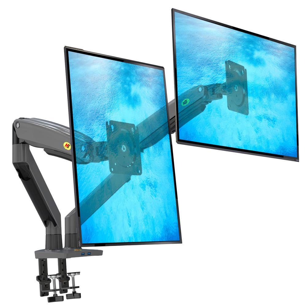 G75 Szary – Solidny ergonomiczny uchwyt biurkowy do dwóch monitorów LCD LED 22″-32″