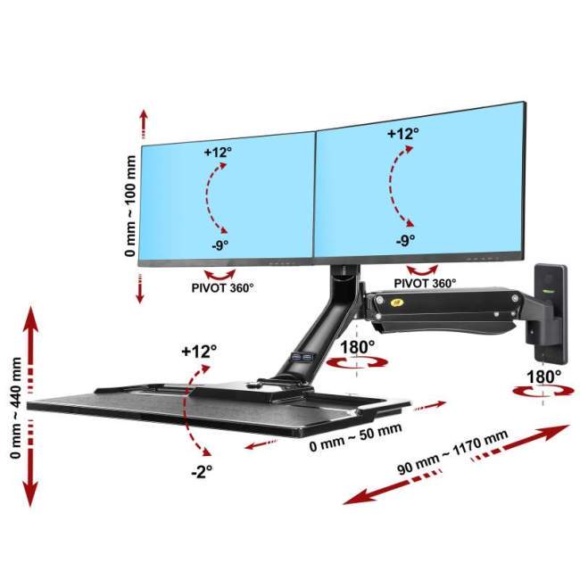 Rysunek techniczny uchwytu MC40-2A do monitora i klawiatury