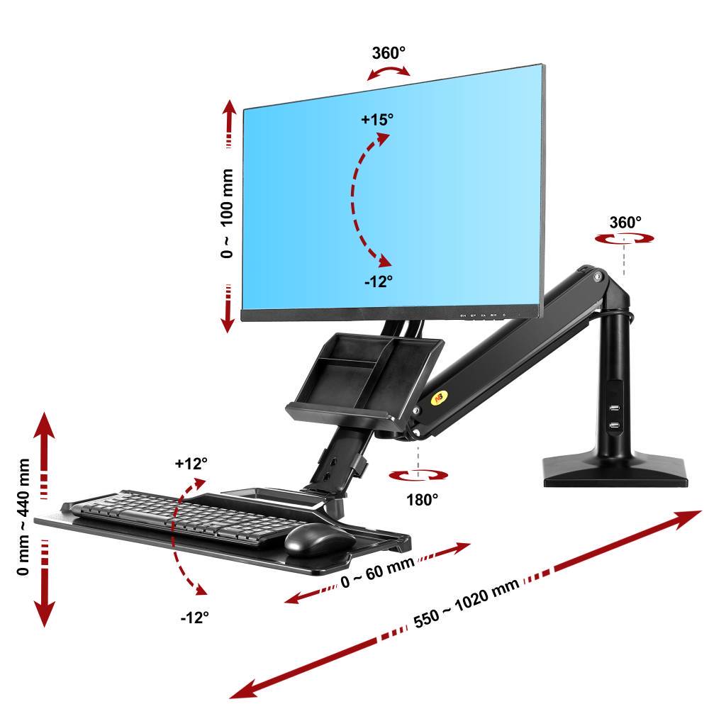 NB35 - [Outlet 0242] Obrotowy uchwyt biurkowy Stojąco-Siedząca Stacja Robocza na sprężynie do monitorów LCD, LED 19"-27"